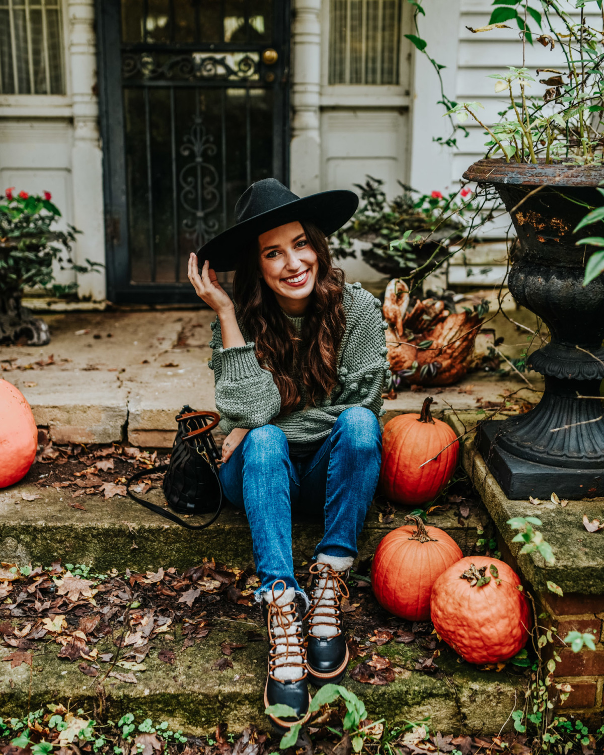 Fall Outfit Ideas - Chicwish Pompom sweater and marc fisher combat boots.