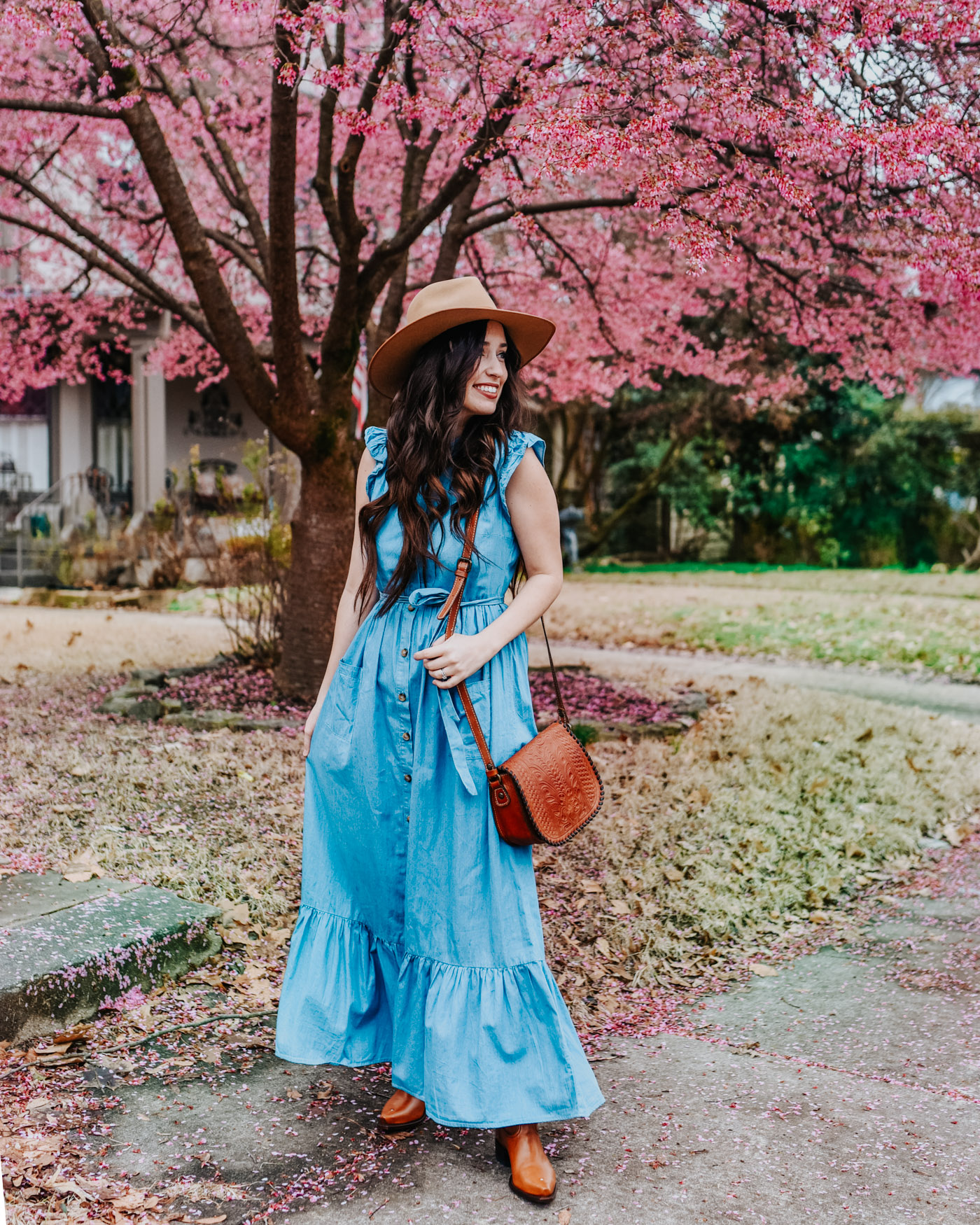 boots and maxi dress