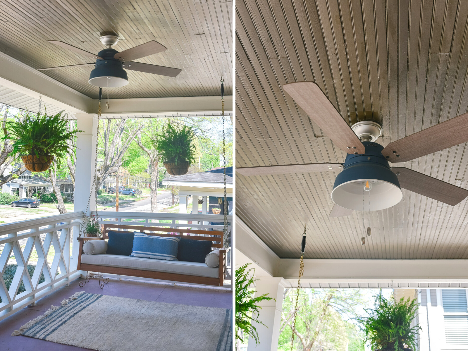 Hunter Fan Company Memphis TN by popular Memphis life and style blog, Lone Star Looking Glass: image of a front porch decorated with Hunter MILL VALLEY OUTDOOR WITH LIGHT 