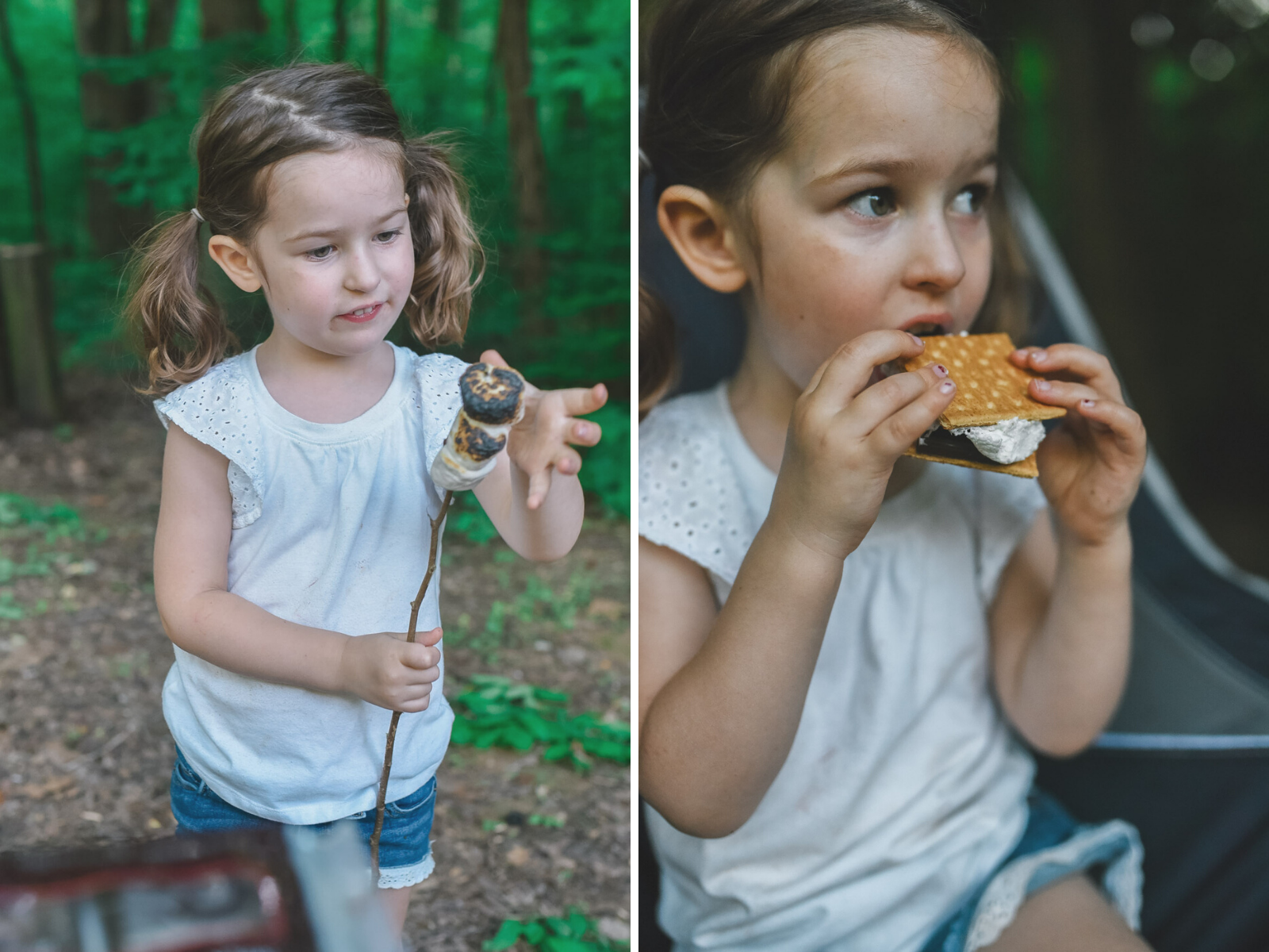 Father's Day Gift Ideas by popular Memphis lifestyle blog, Lone Star Looking Glass: image of a little girl making and eating a s'more. 