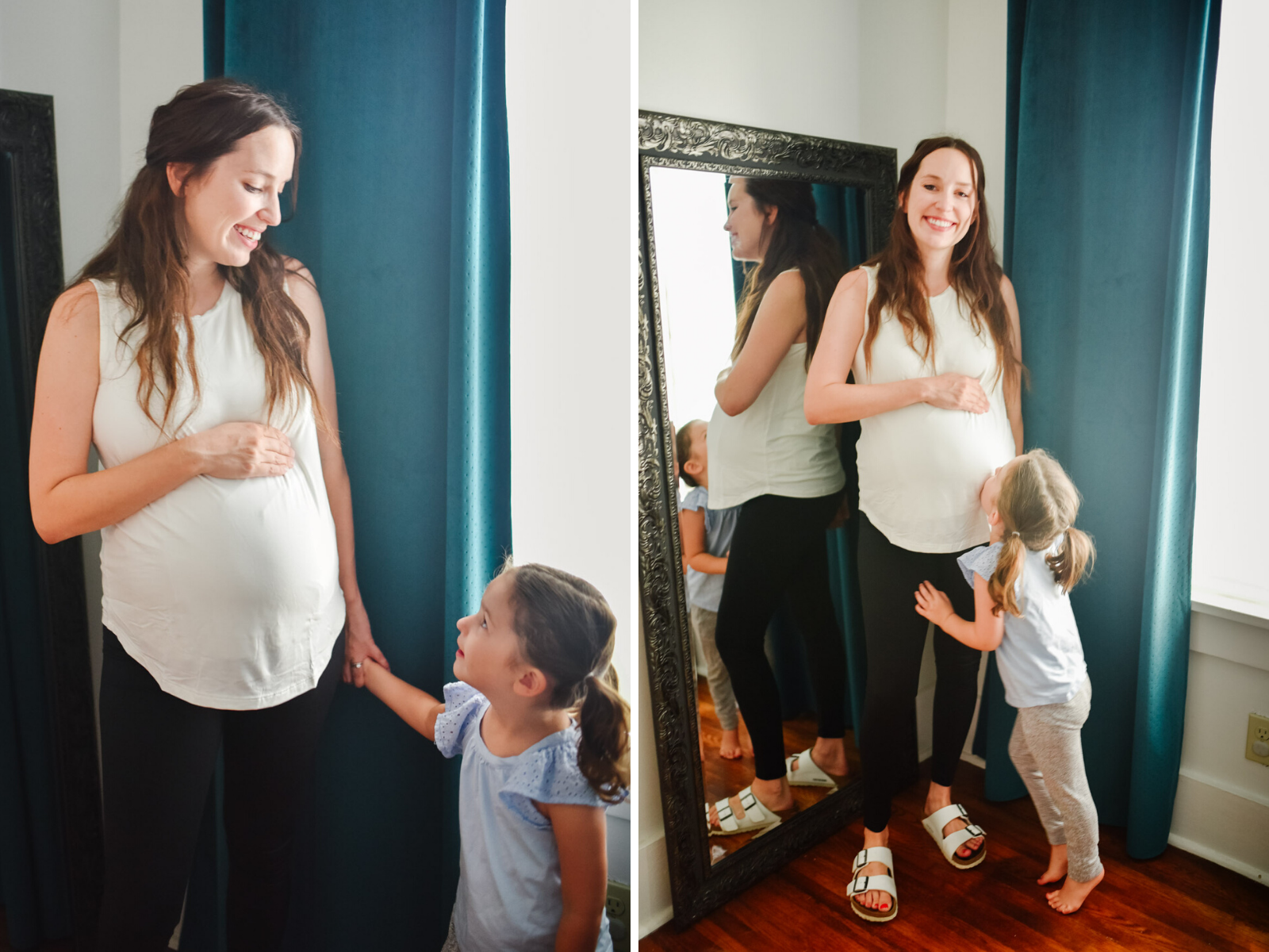 Maternity Pajamas by popular Memphis fashion blog, Lone Star Looking Glass: image of a woman standing next to her young daughter while wearing a Kindread Bravely Bamboo Nursing & Maternity Tank Top.