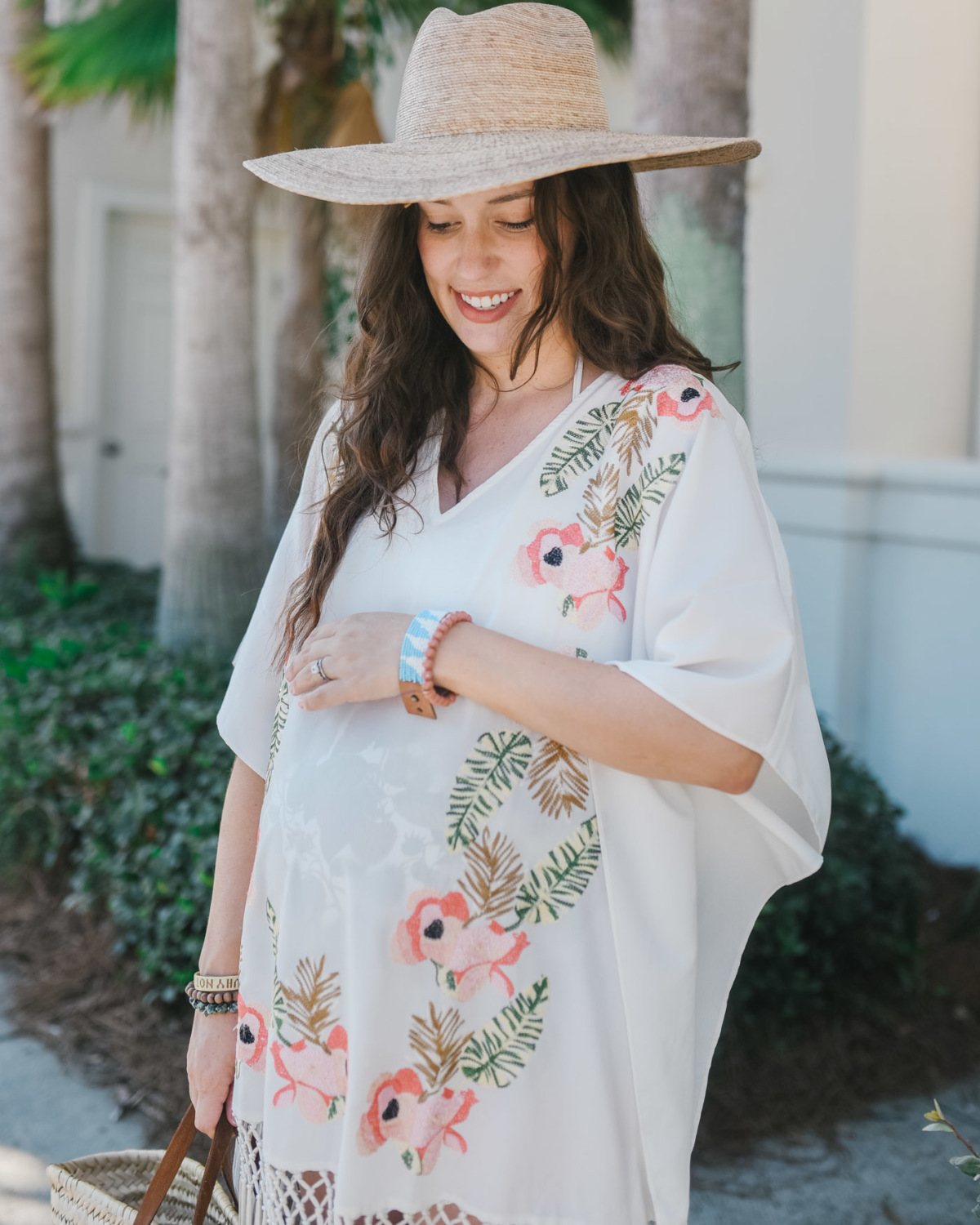 maternity beach swim cover up show me your mumu pink embroidered fringe caftan