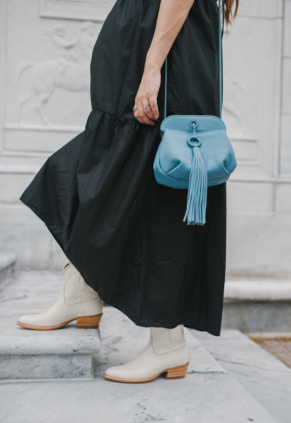 Black Midi Dress White Cowboy Booties 