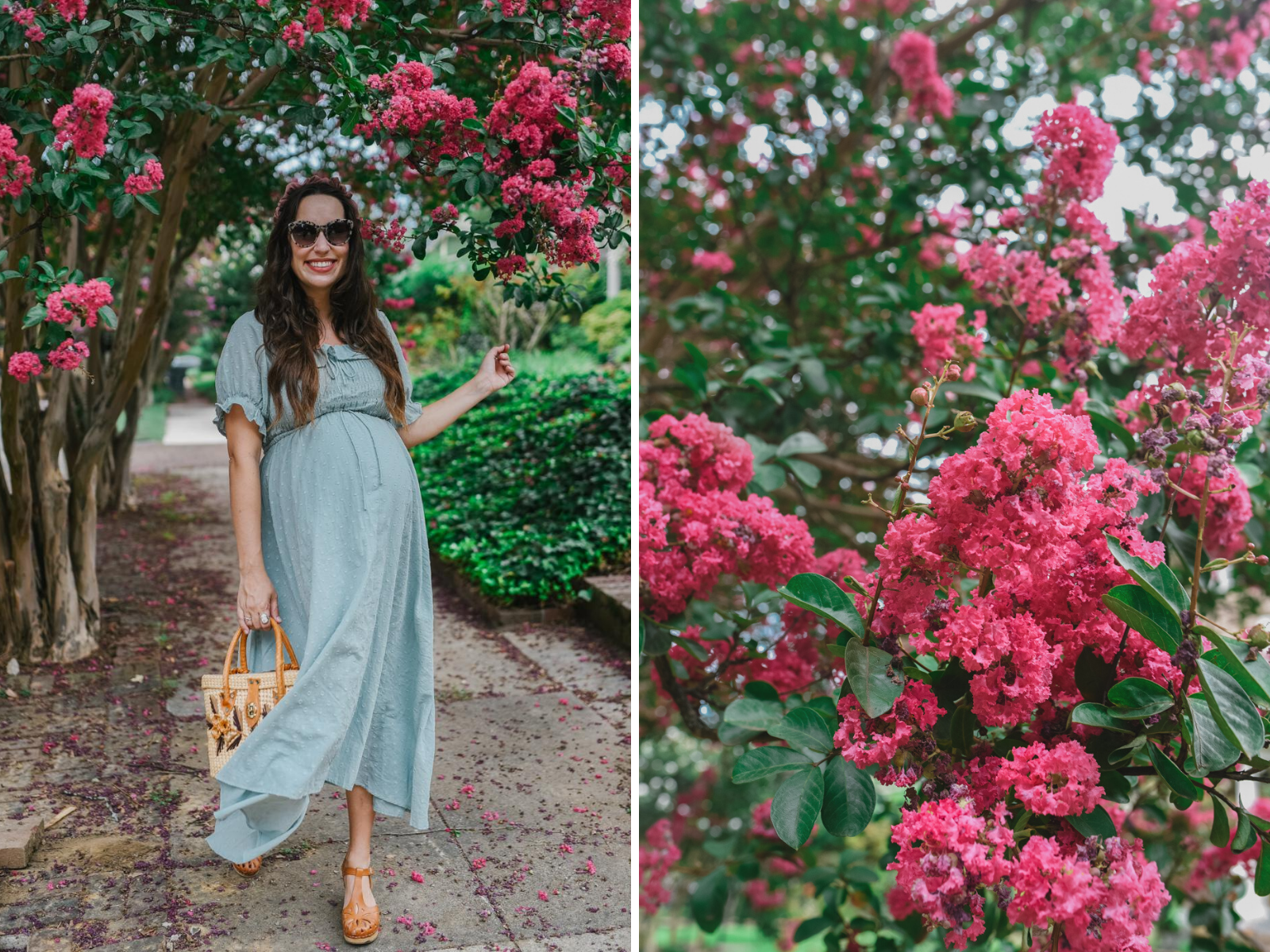 Midi Dress by popular Memphis fashion blog, Lone Star Looking Glass: image of a woman standing outside by a pink flowering bush and wearing a Amazon R.Vivimos Women Summer Half Sleeve Cotton Ruffled Vintage Elegant Backless A Line Flowy Long Dresses and Anthropologie Skye Braided Headband.
