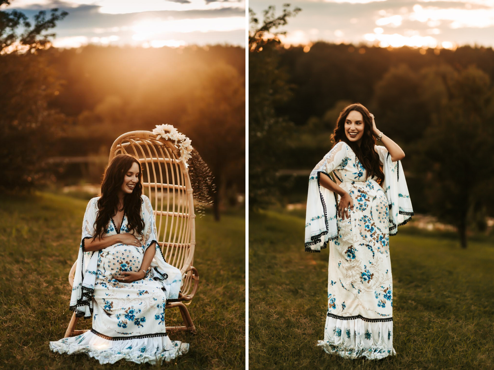Maternity Photos by popular Memphis motherhood blog, Lone Star Looking Glass: image of a woman wearing a Etsy The Traveling Dress Emily Boho Maternity Dress and Free People Western Cuff Set.