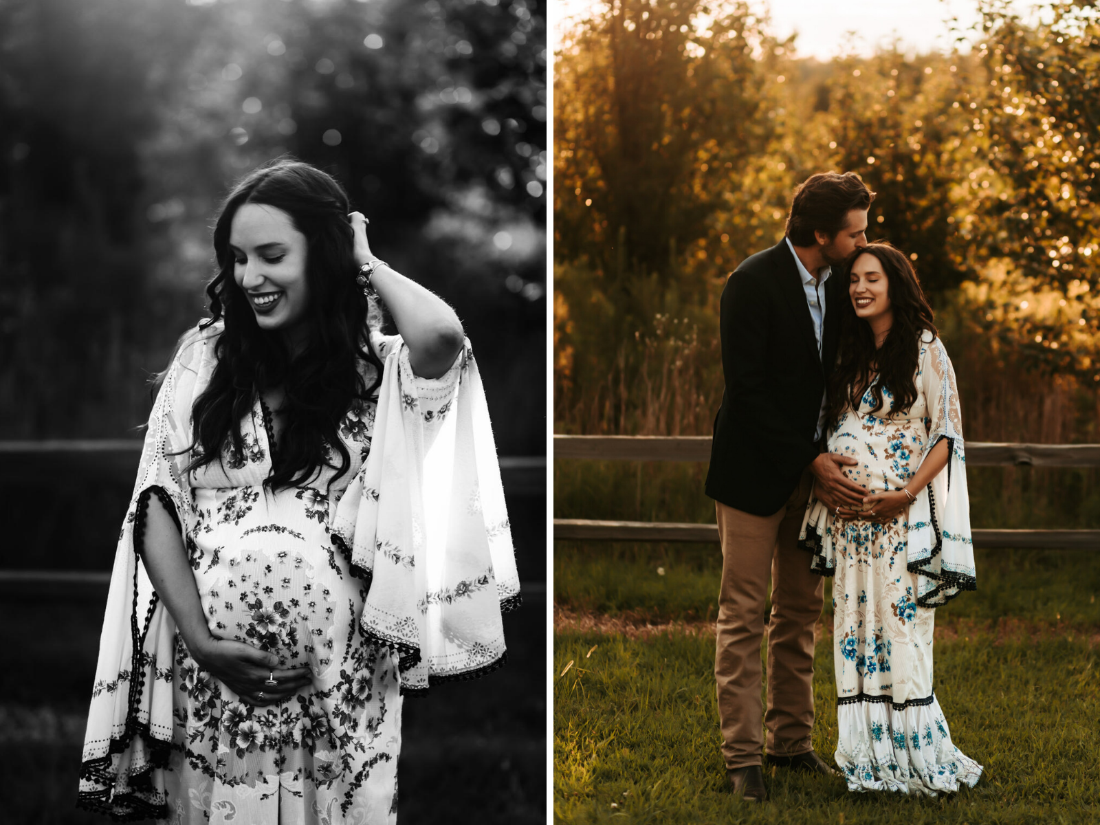 Maternity Photos by popular Memphis motherhood blog, Lone Star Looking Glass: image of a woman standing outside and wearing a Etsy The Traveling Dress Emily Boho Maternity Dress and Free People Western Cuff Set.