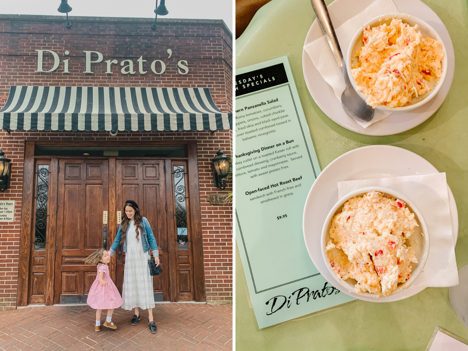 Things to do in Columbia SC by popular Memphis travel blog, Lone Star Looking Glass: image of a little girl and her mom at Di Prato's restaurant. 
