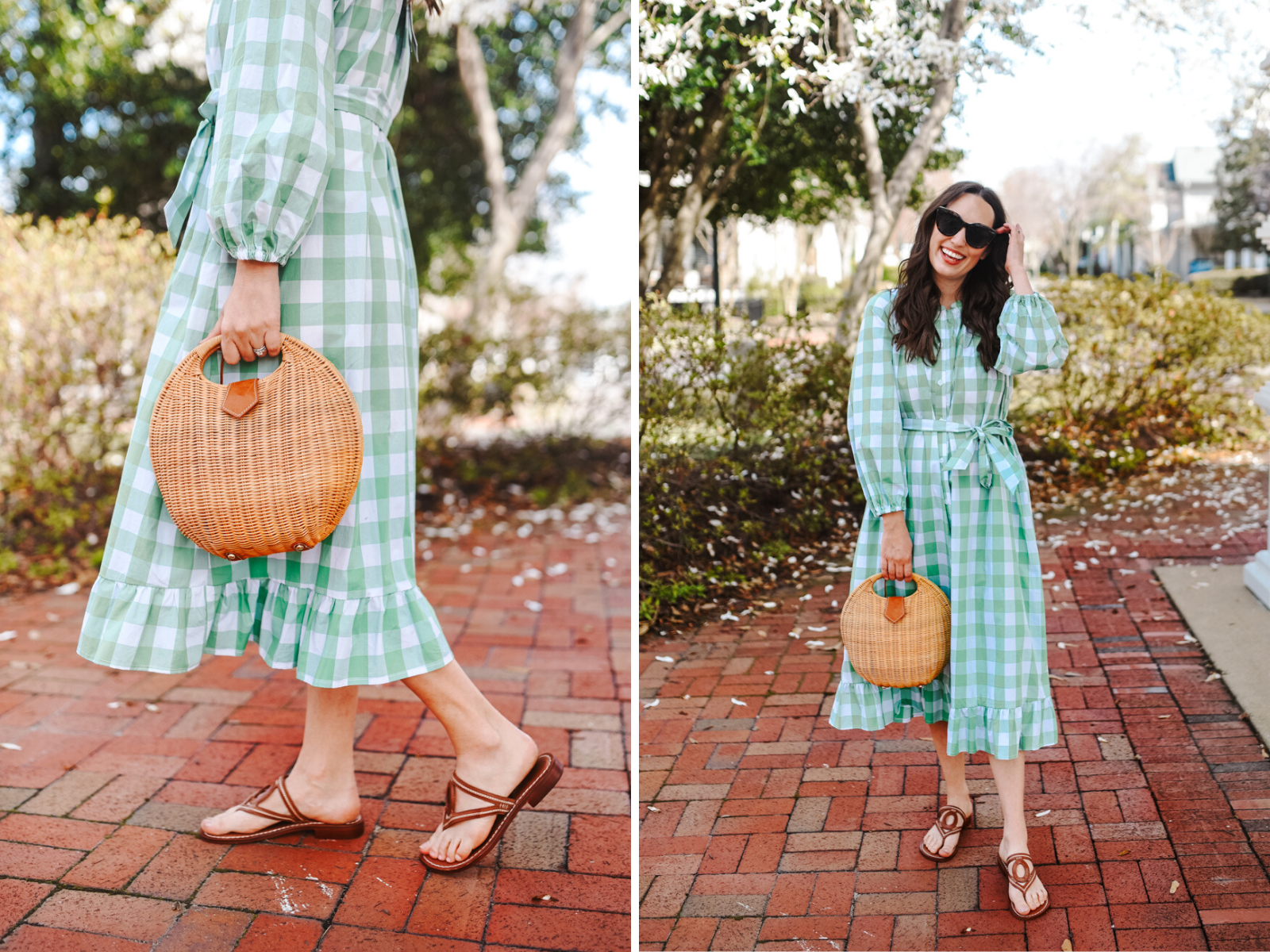 target green long sleeve gingham sundress