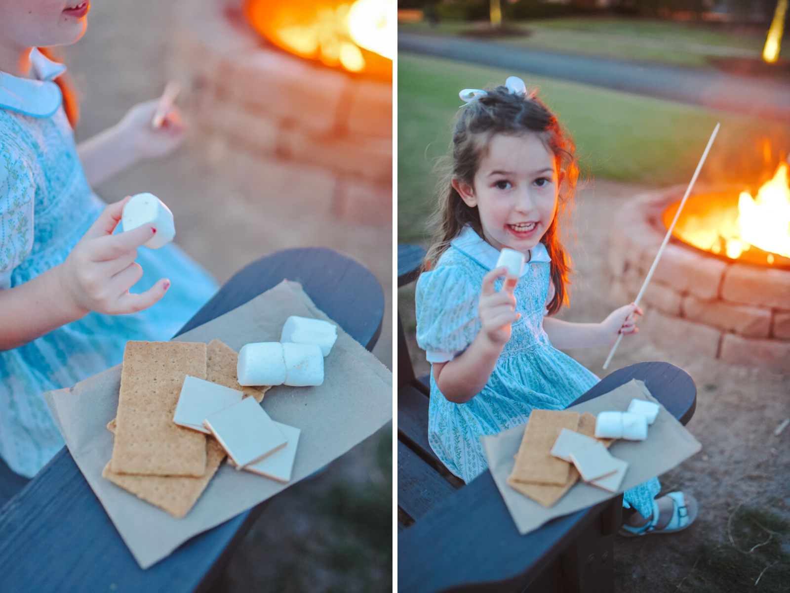 Barnsley Resort by popular Memphis travel blog, Lone Star Looking Glass: collage image of a little girl making s'mores.