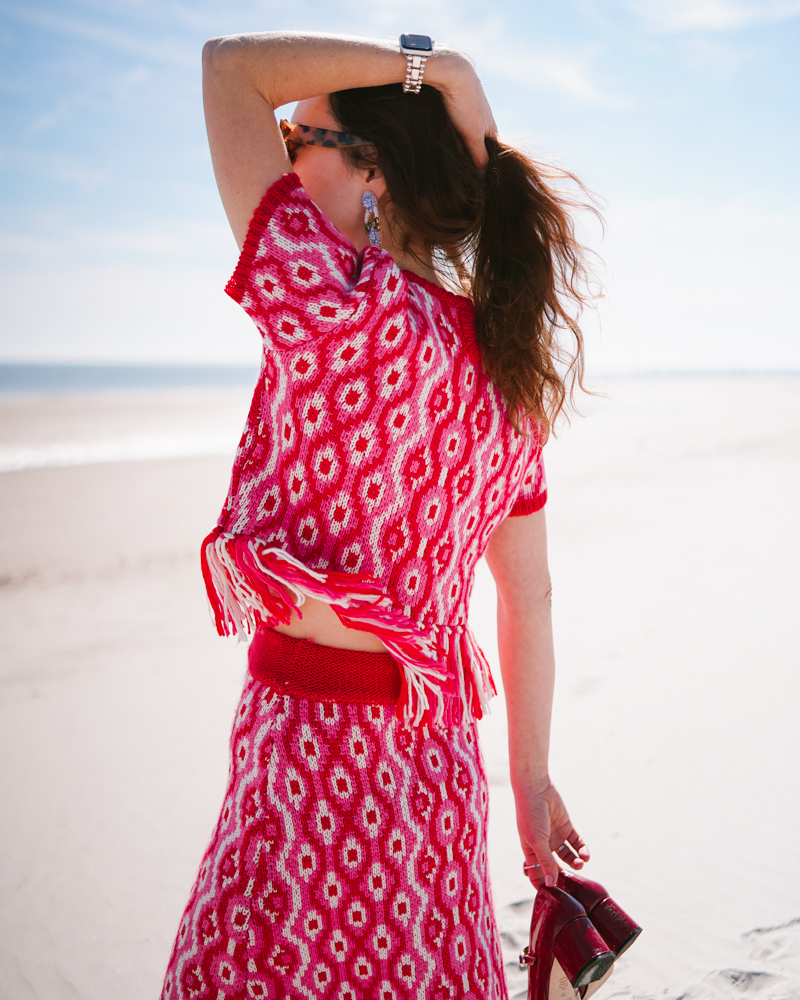 red and pink geometric knit top and skirt set by Hyacinth House from Tuckernuck