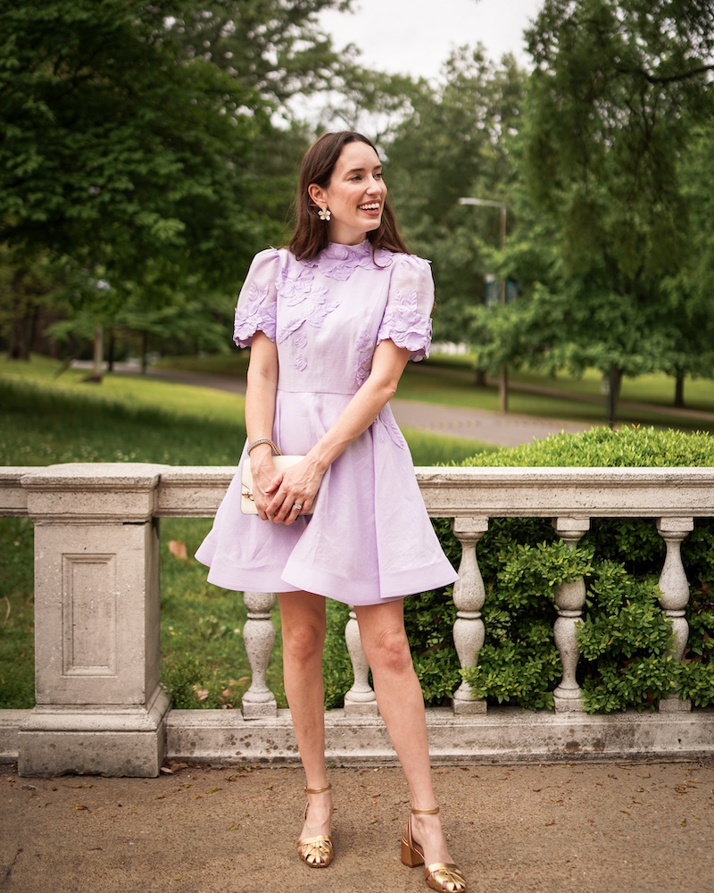 Lavender Antonio Melani floral applique dress for garden party
