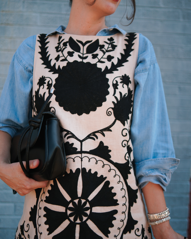 Dillards Black and Cream Embroidered Mini Dress-1